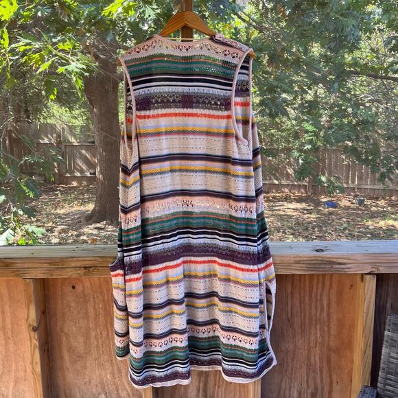 Democracy Women's Colorful Sleeveless Striped Longline Open Cardigan Size 2X - Picture 2 of 8